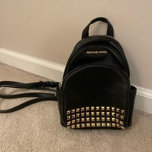 Michael Kors Black and Gold Leather Studded Women's Backpack